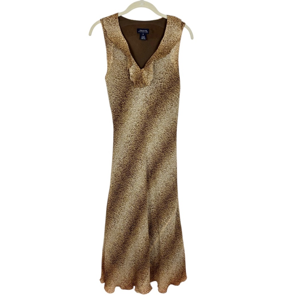 Vintage Jones New York Signature Dress Silk Leopard Print Midi Ruffle V Neck 8